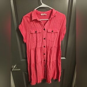 Pink Button-Down Shirt Dress